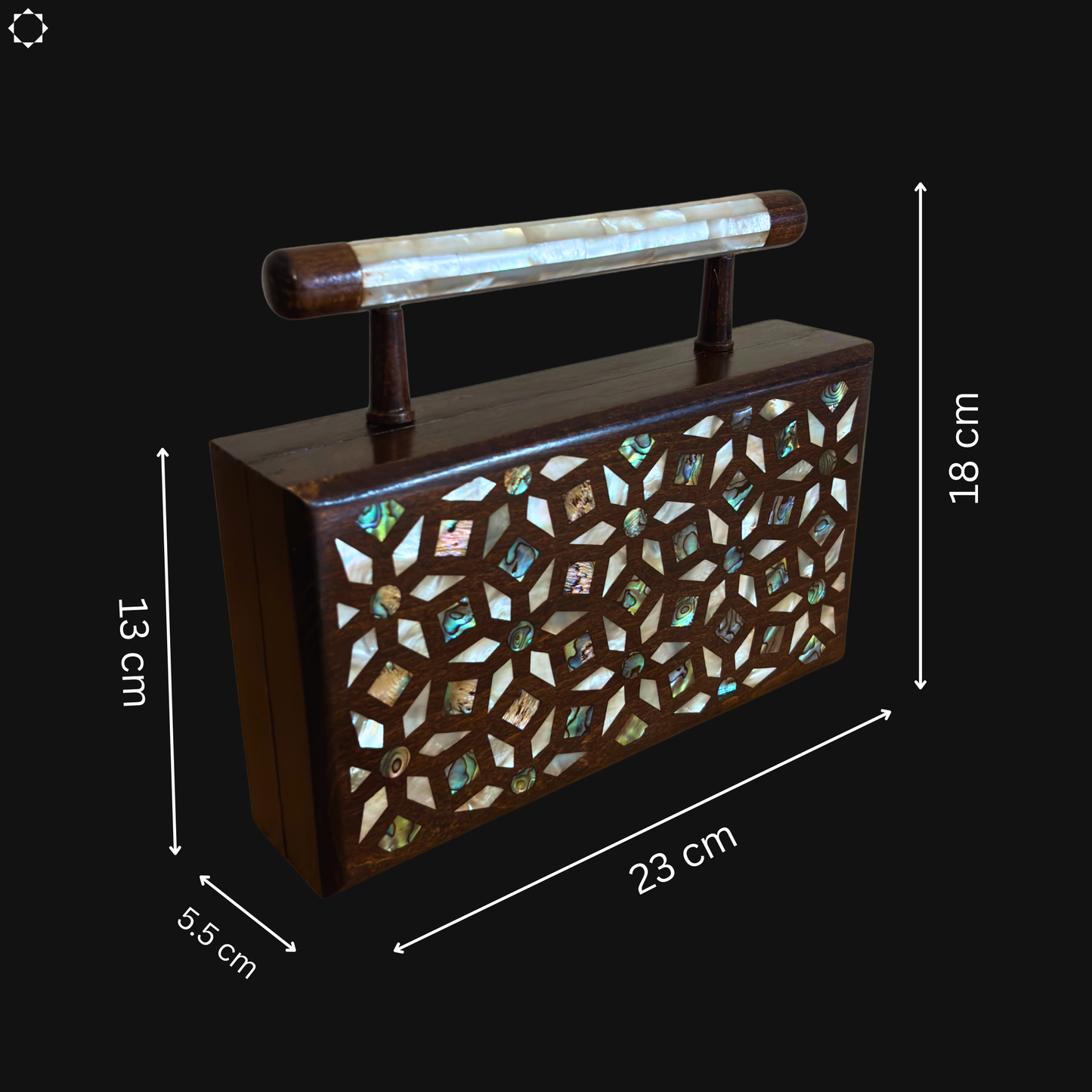 Der Garten der Geheimnisse – Handgefertigte Damaszener Clutch aus Nussbaumholz mit Geometrischen & Botanischen Perlmuttintarsien