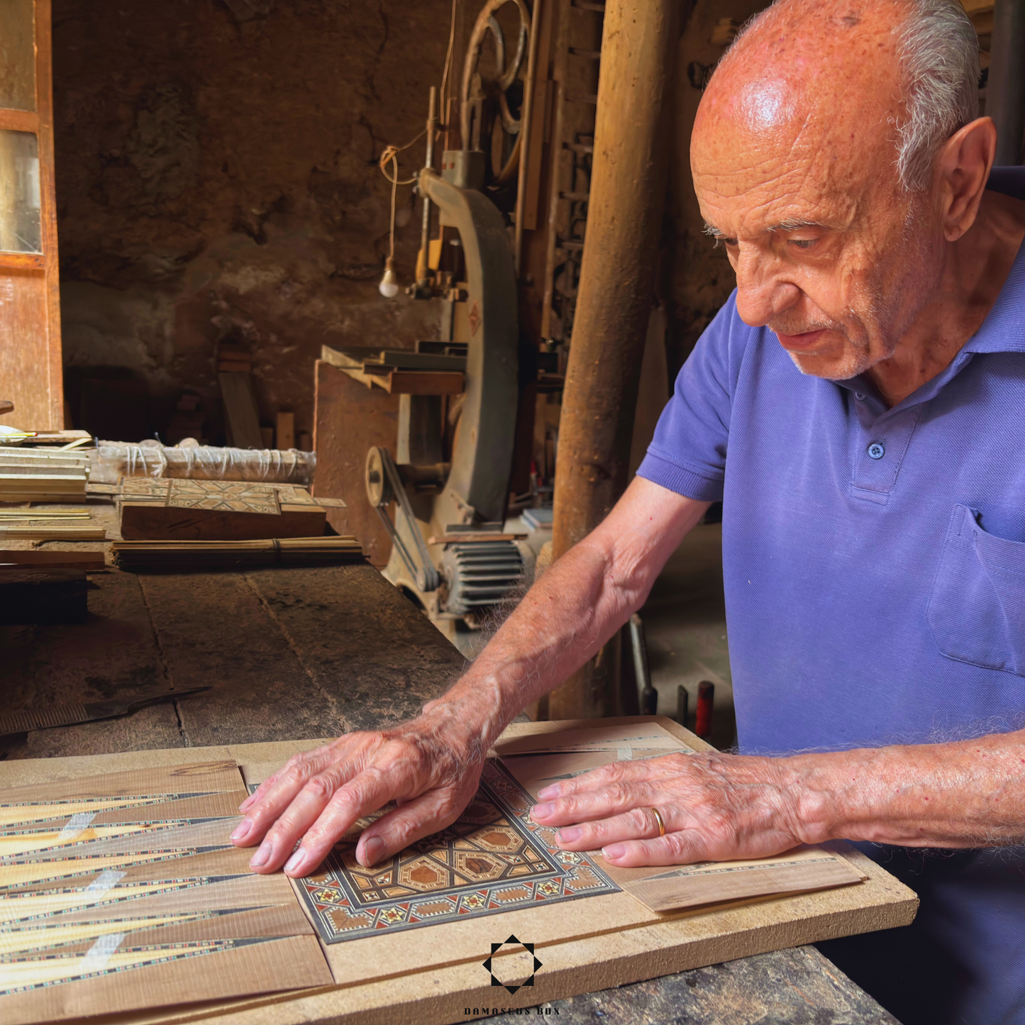 Refined Damascene Mosaic Box by Master Gaby Al Dayeh – Handcrafted with Mother of Pearl & Velvet Interior