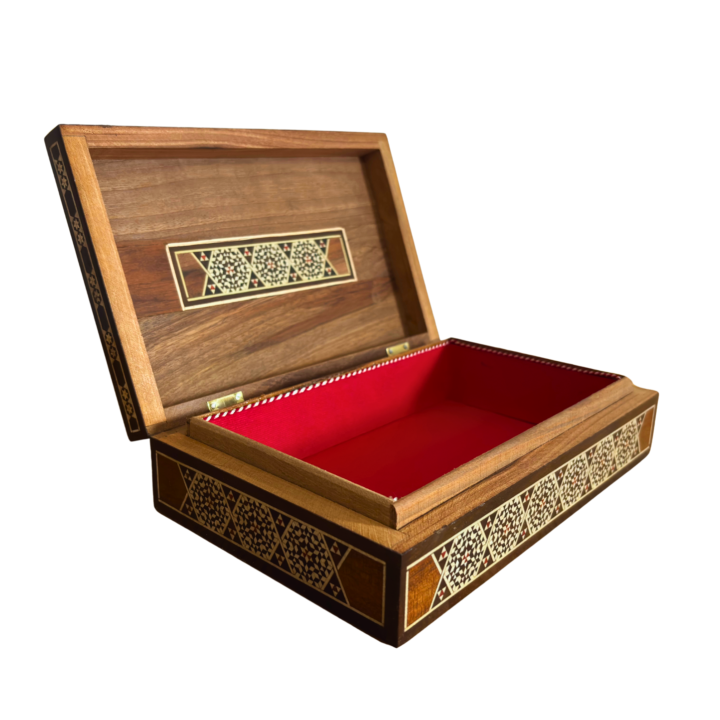 Vintage 1970 Damaszener Mosaik Schmuckschatulle – Handgefertigte orientalische Einlage mit Perlmutt