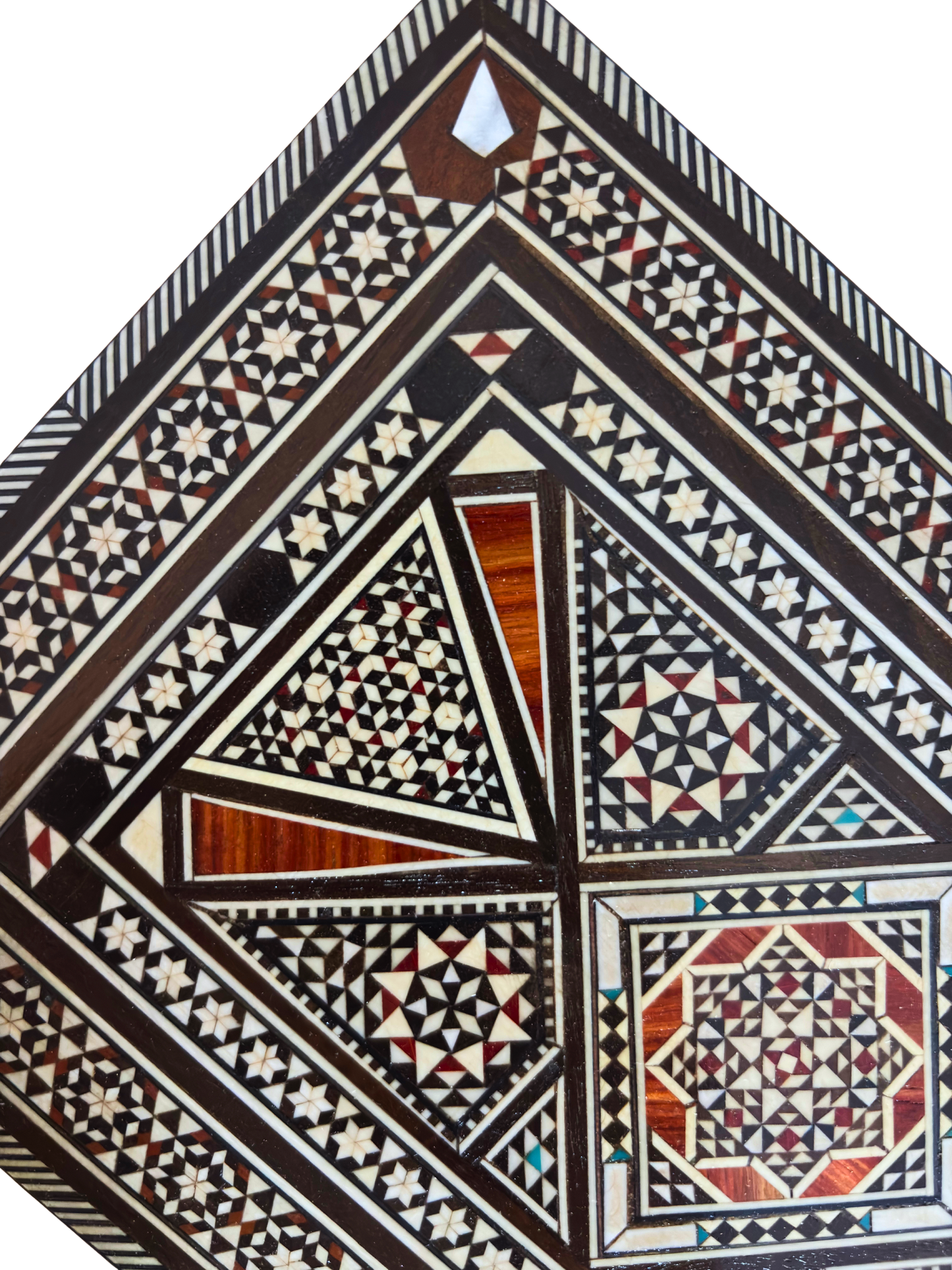 Vintage 1970 Damaszener Mosaik Schmuckschatulle – Handgefertigte orientalische Einlage mit Perlmutt