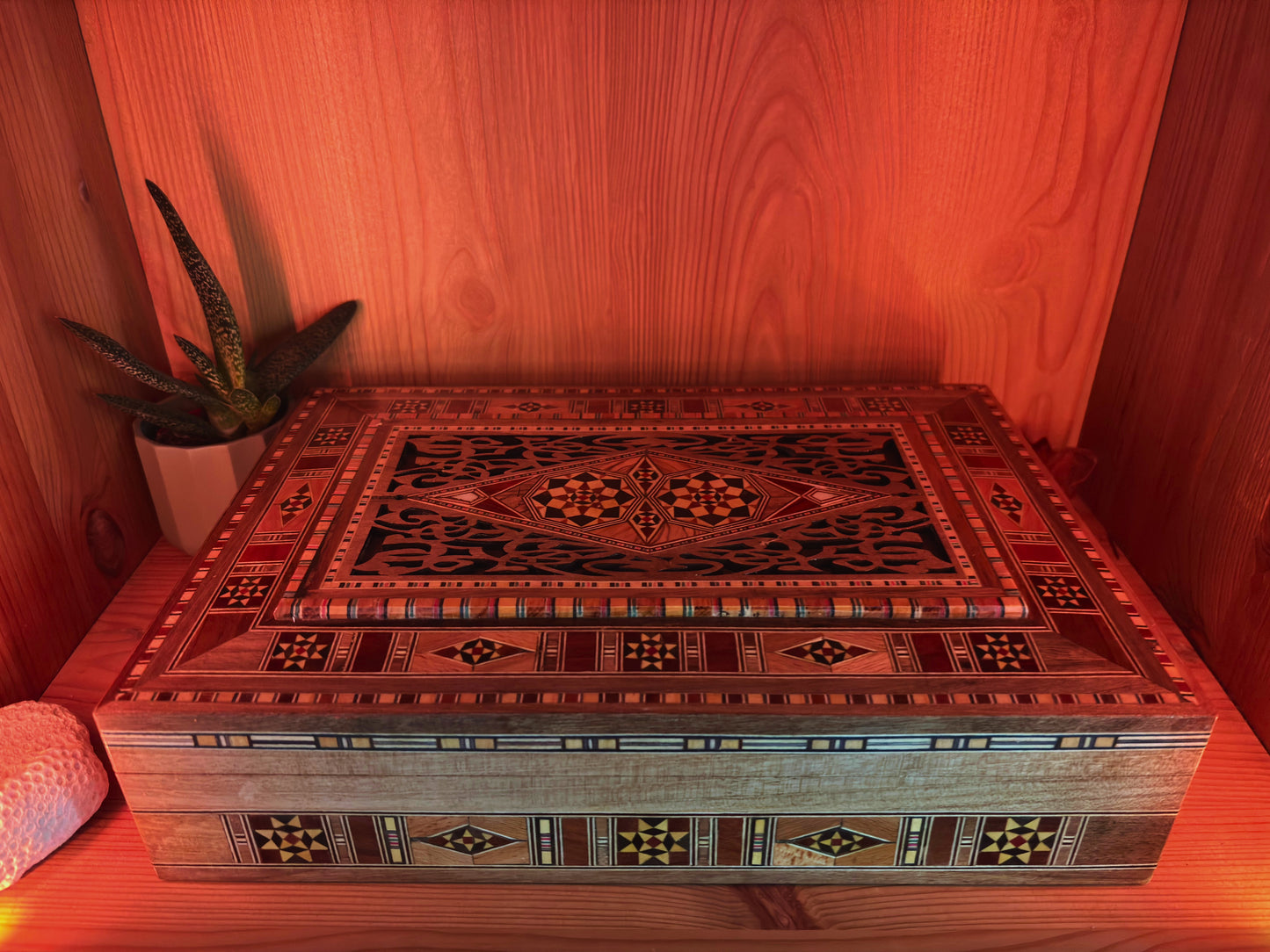 Elegant Large Mosaic Box – Handmade Wooden Jewelry & Keepsake Chest with Velvet Lining