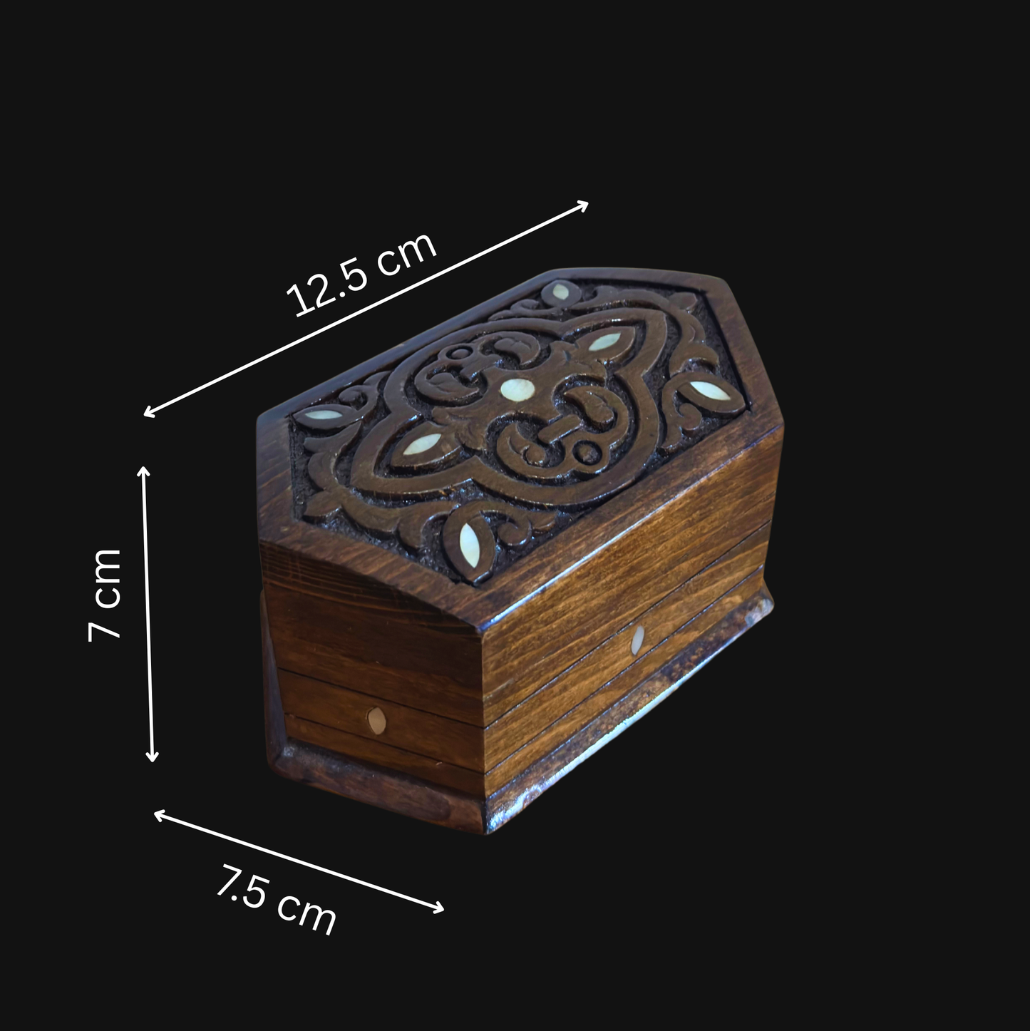 Handgeschnitzte Buchenholzbox mit Perlmutt & Samtfutter – Zeitloses Orientalisches Design