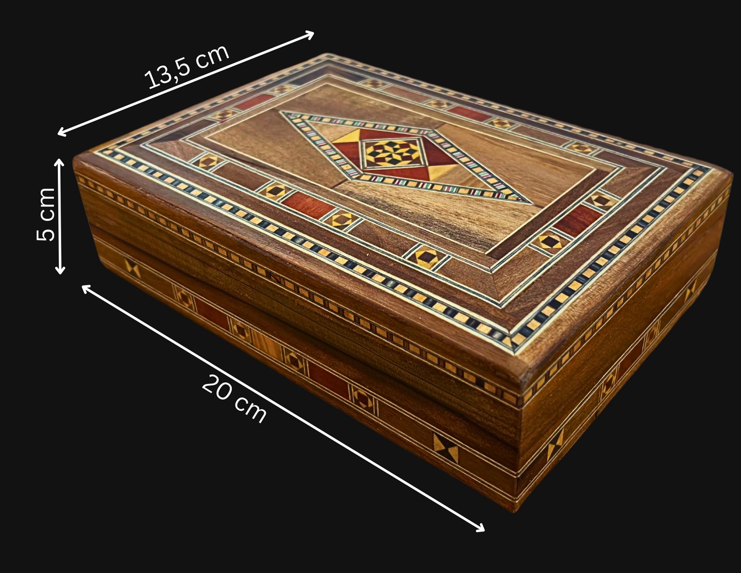 Elegant Rectangular Damascene Jewelry Box – Handcrafted from Beech, Eucalyptus & Lemon Wood