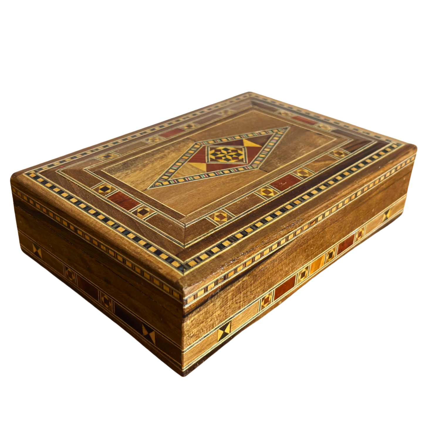 Elegant Rectangular Damascene Jewelry Box – Handcrafted from Beech, Eucalyptus & Lemon Wood