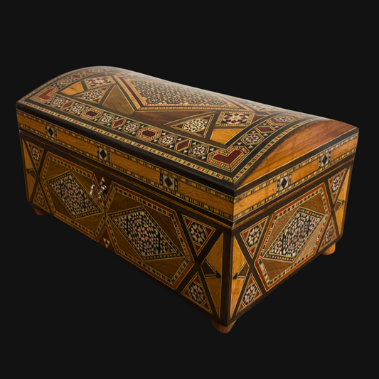 Vintage 1970 Damascene Mosaic Box – Multilevel with Lock and Key | One-of-a-Kind