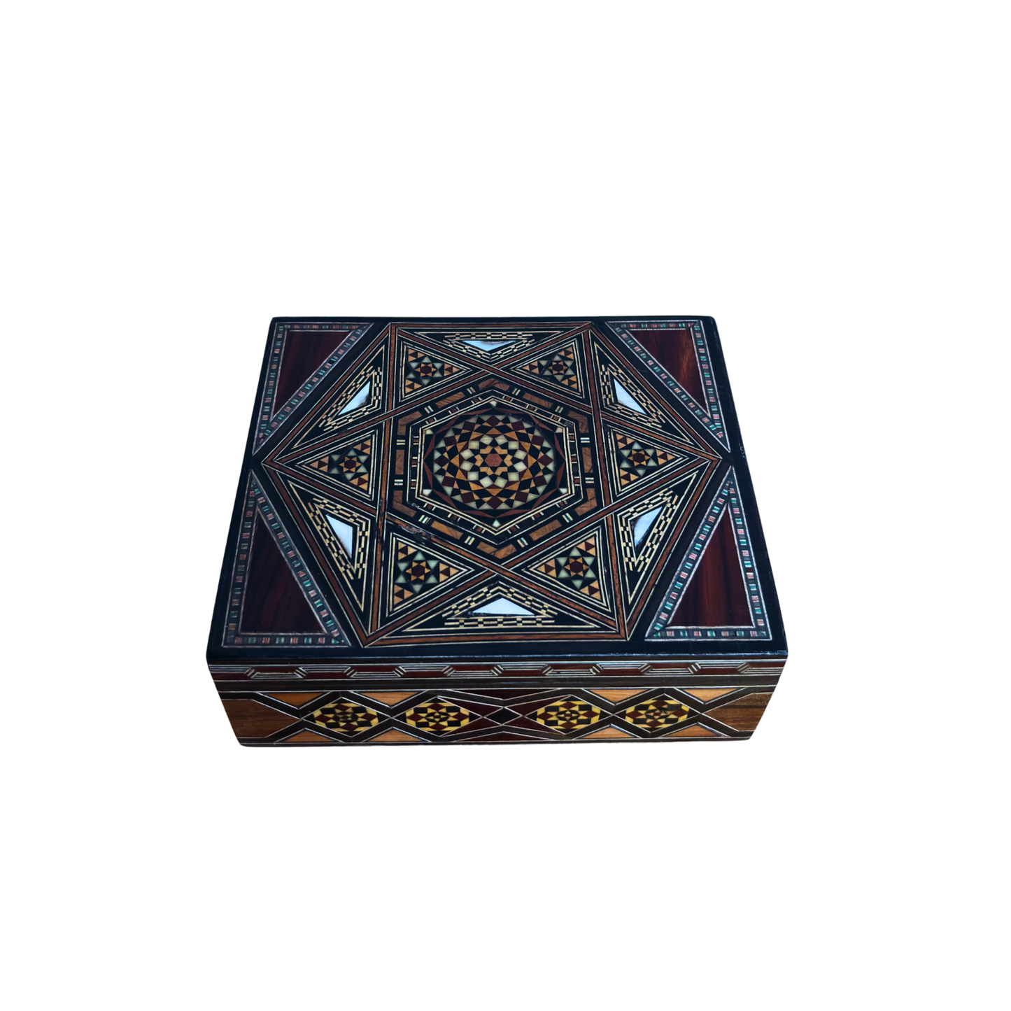 Refined Damascene Mosaic Box by Master Gaby Al Dayeh – Handcrafted with Mother of Pearl & Velvet Interior