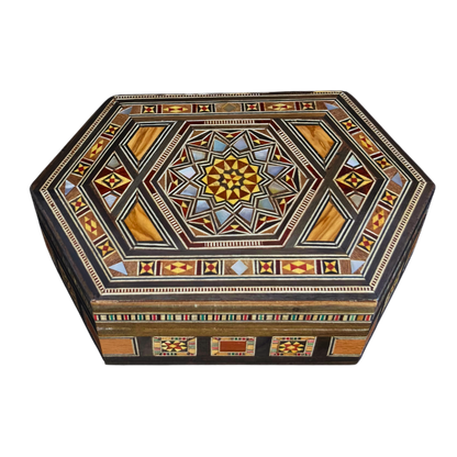 Handgefertigte Mosaik-Schatulle aus Damaskus – Perlmutt & Samt