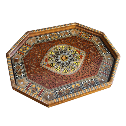Luxuriöses Mosaik-Serviertablett aus Damaskus – Perlmutt & Handgeschnitzte Details