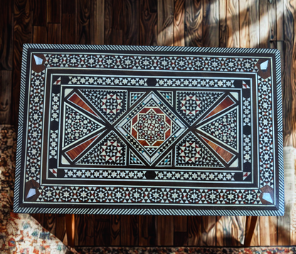 Vintage 1970 Damaszener Mosaik Schmuckschatulle – Handgefertigte orientalische Einlage mit Perlmutt