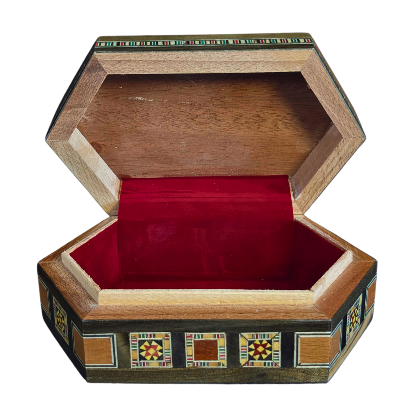 Handgefertigte Mosaik-Schatulle aus Damaskus – Perlmutt & Samt