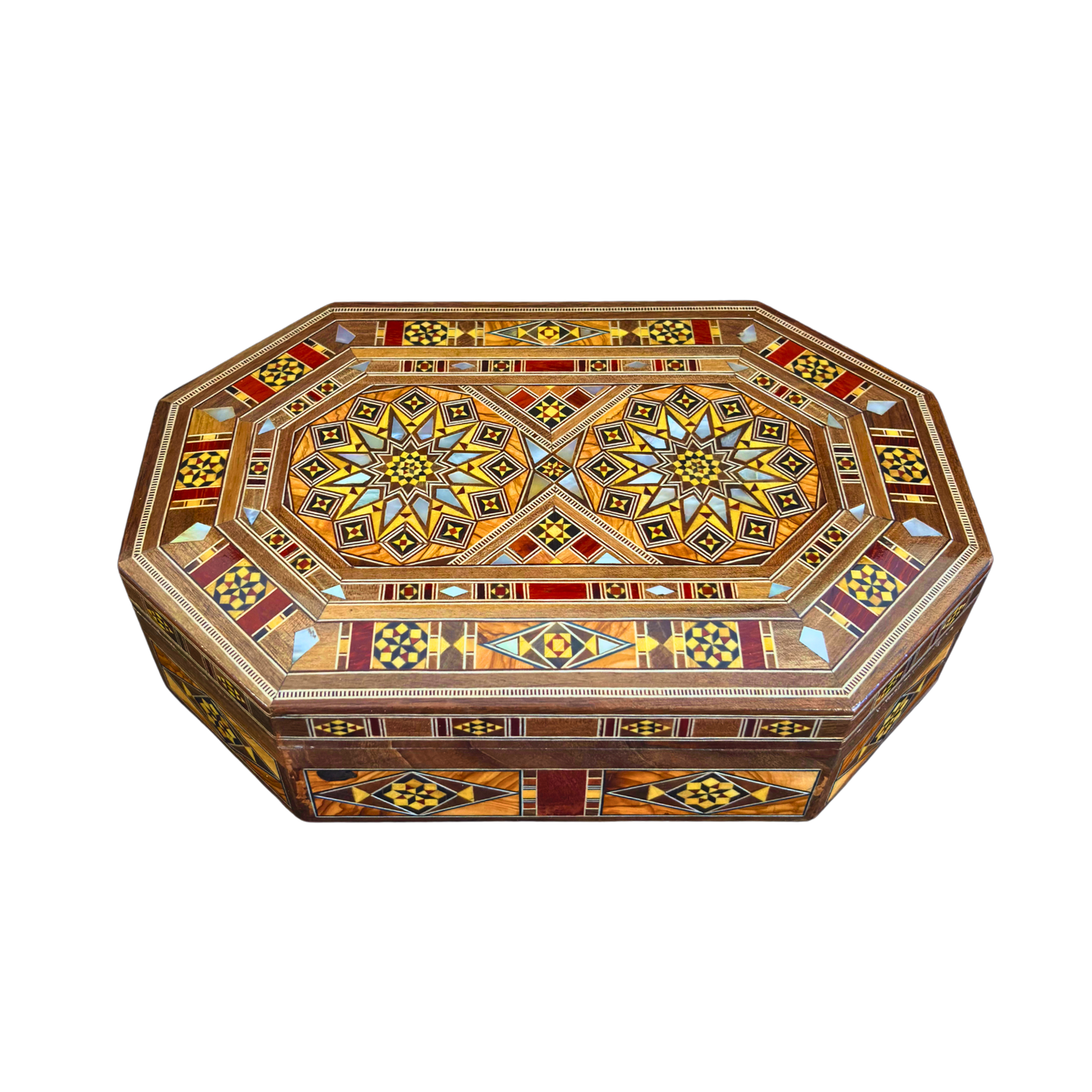 Handgefertigte Mosaik-Schatulle aus Damaskus – Perlmutt & Samt