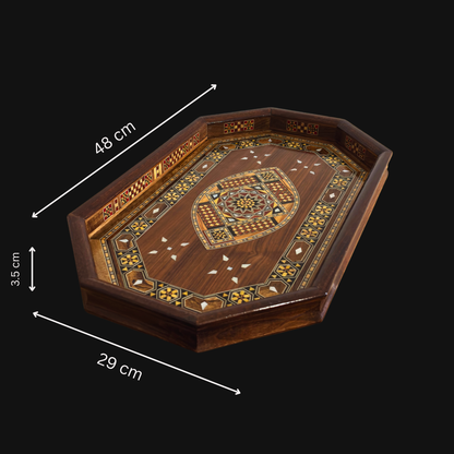 Damaskus Mosaik Holztablett – Perlmutt Intarsie & Edle Walnussoptik