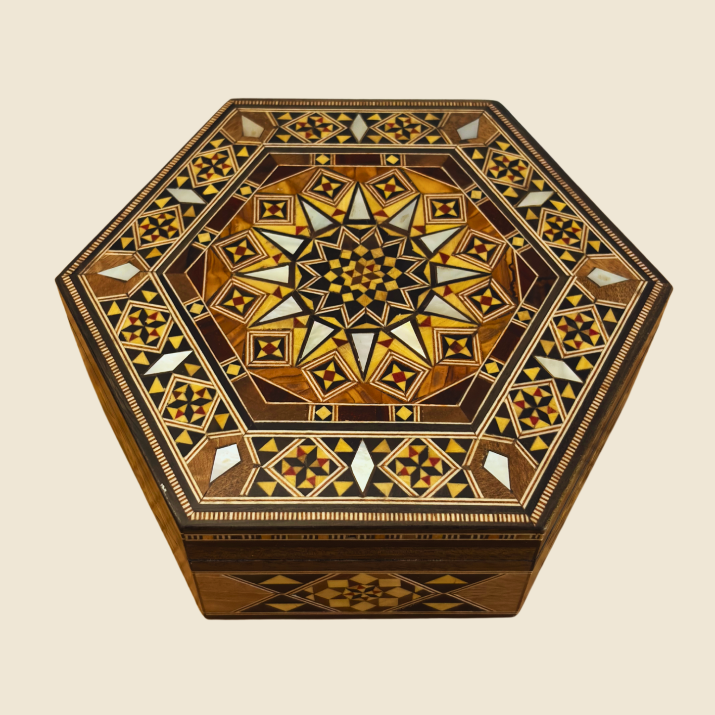 Handgemaakte Damascene-Mozaïekdoos – Parelmoer & Fluweelelegantie