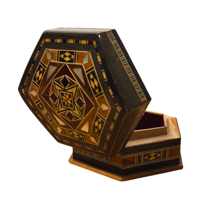 Handgefertigte Mosaik-Schatulle aus Damaskus – Holzkunst & Samt