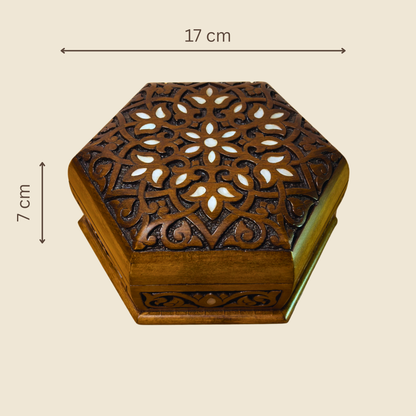 Handgesneden Luxe Doos uit Damascus – Parelmoer & Fluweel