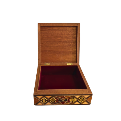 Handgefertigte Damaszener Mosaikbox von Meister Gaby Al Dayeh – Perlmutt & Samt Eleganz