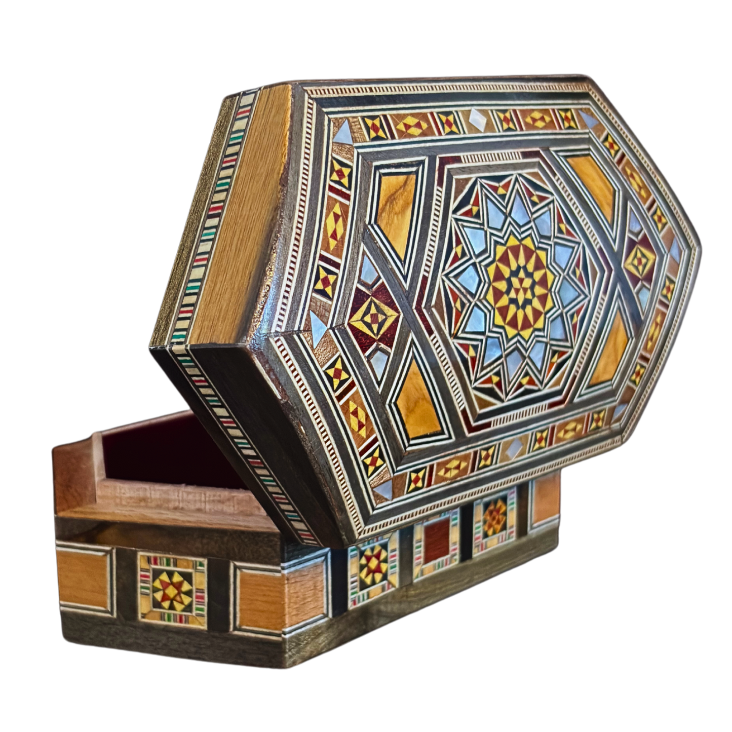 Handgefertigte Mosaik-Schatulle aus Damaskus – Perlmutt & Samt