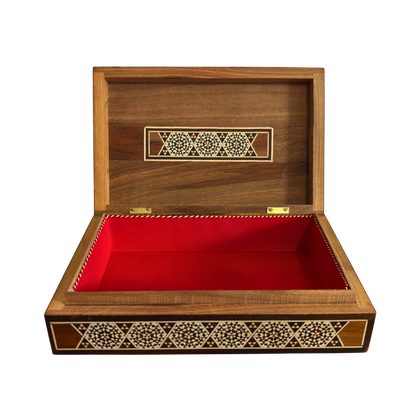 Vintage 1970 Damaszener Mosaik Schmuckschatulle – Handgefertigte orientalische Einlage mit Perlmutt