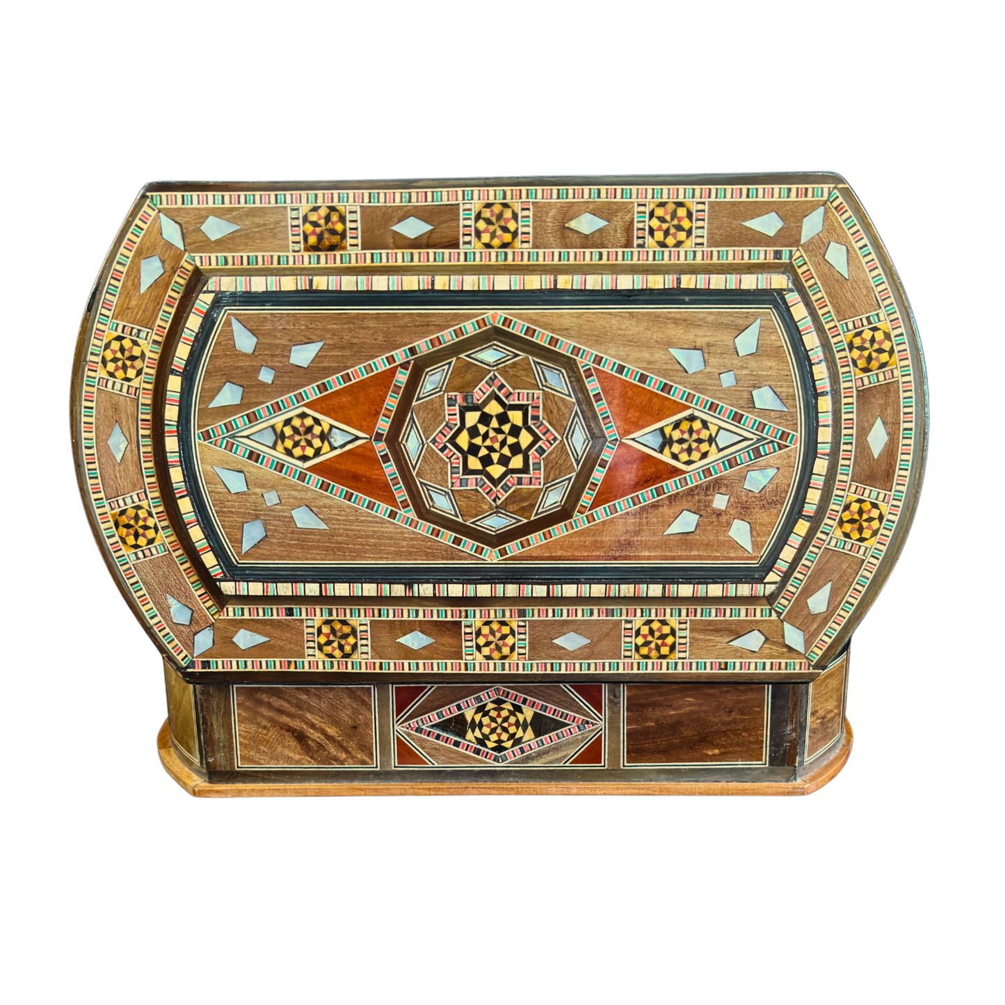 Elegante Mosaik-Schatulle aus Damaskus – Holzkunst & Samt