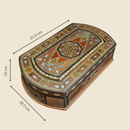 Elegante Mosaik-Schatulle aus Damaskus – Holzkunst & Samt