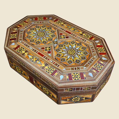 Handgefertigte Mosaik-Schatulle aus Damaskus – Perlmutt & Samt
