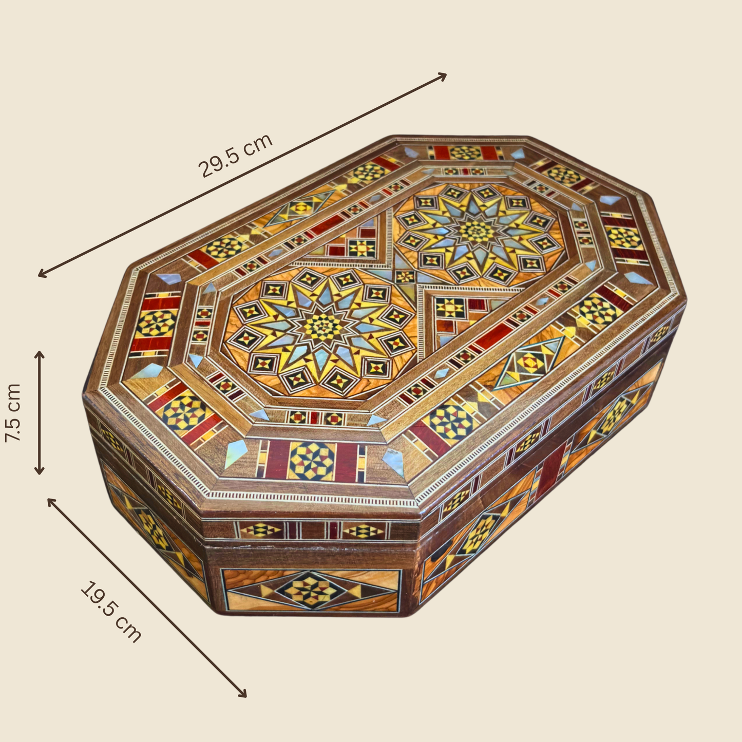 Handgefertigte Mosaik-Schatulle aus Damaskus – Perlmutt & Samt