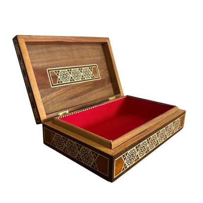 Vintage 1970 Damaszener Mosaik Schmuckschatulle – Handgefertigte orientalische Einlage mit Perlmutt