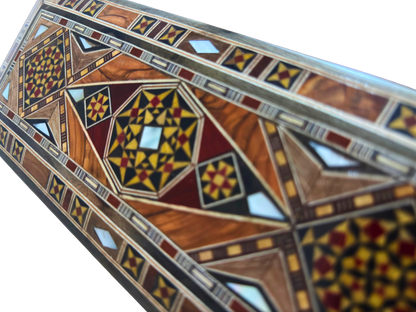 Damascene Mosaic Pen & Jewelry Box, Long Rectangular Handmade Chest, Mother of Pearl Inlay, Syrian Oriental Artisan Craft