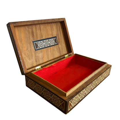 Seltene Vintage 1970 Kamelmosaikbox – Handgefertigte orientalische Damaszenerkunst mit Perleneinlage