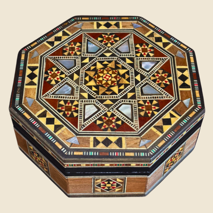 Handgefertigte Mosaik-Schatulle aus Damaskus – Perlmutt & Samt