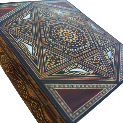 Refined Damascene Mosaic Box by Master Gaby Al Dayeh – Handcrafted with Mother of Pearl & Velvet Interior
