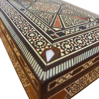 Vintage 1970 Damaszener Mosaik Schmuckschatulle – Handgefertigte orientalische Einlage mit Perlmutt