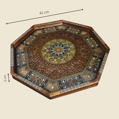 Luxuriöses Mosaik-Serviertablett aus Damaskus – Perlmutt & Handgeschnitzte Details