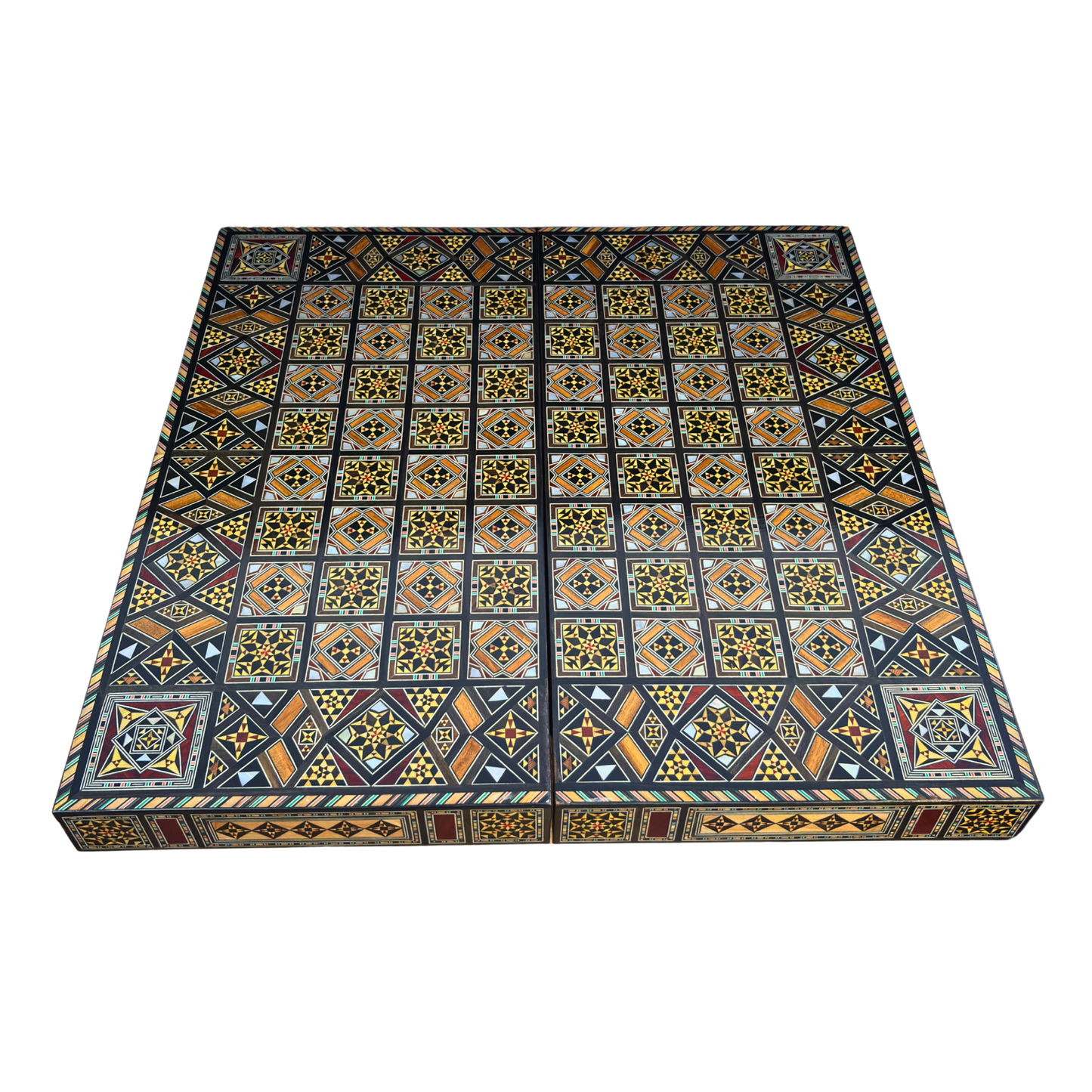 Luxuriöses Schach- & Backgammon-Set aus Damaskus – Mosaikkunst & Perlmutt