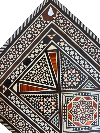 Vintage 1970 Damaszener Mosaik Schmuckschatulle – Handgefertigte orientalische Einlage mit Perlmutt