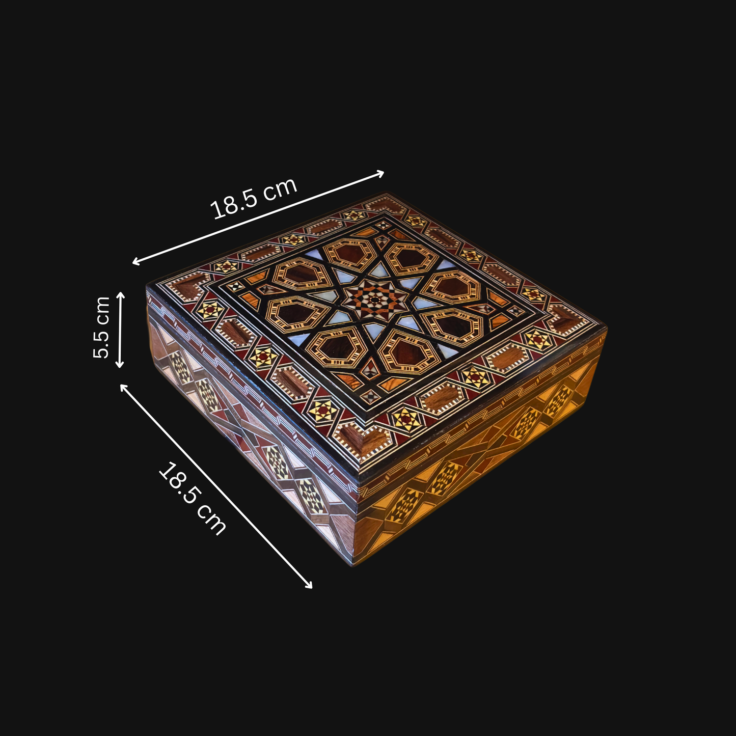 Handgefertigte Damaszener Mosaikbox von Meister Gaby Al Dayeh – Perlmutt & Samt Eleganz
