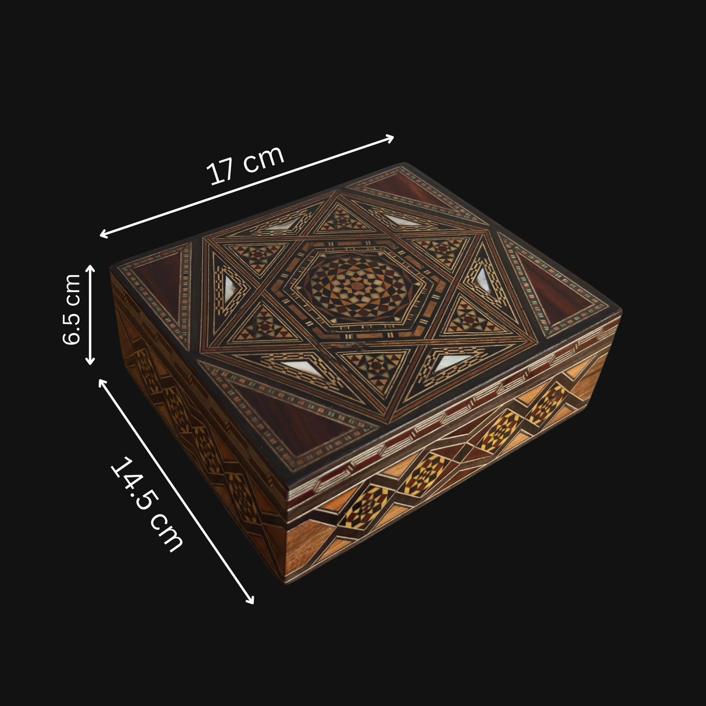 Refined Damascene Mosaic Box by Master Gaby Al Dayeh – Handcrafted with Mother of Pearl & Velvet Interior