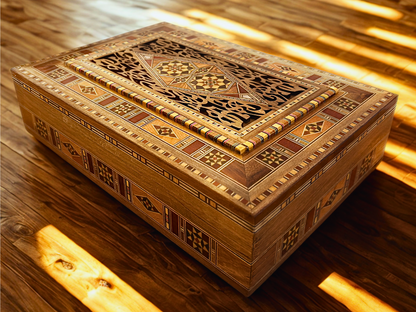 Elegant Large Mosaic Box – Handmade Wooden Jewelry & Keepsake Chest with Velvet Lining