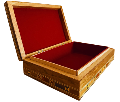 Elegant Rectangular Damascene Jewelry Box – Handcrafted from Beech, Eucalyptus & Lemon Wood